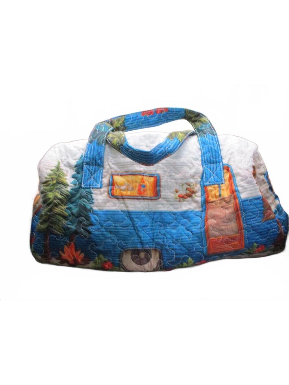 Vintage Retro Camper Quilted Duffel Bag RV Glamping Weekender Overnight Tote